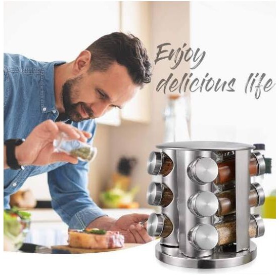 360 Rotating Spice Rack 12-Jars Kitchen Racks Storage Countertop Tower ...