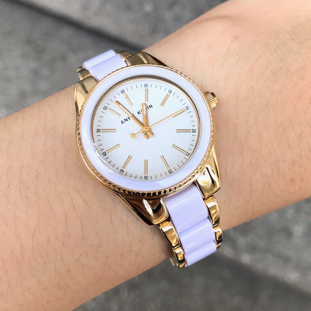 Anne klein white cheap and gold watch