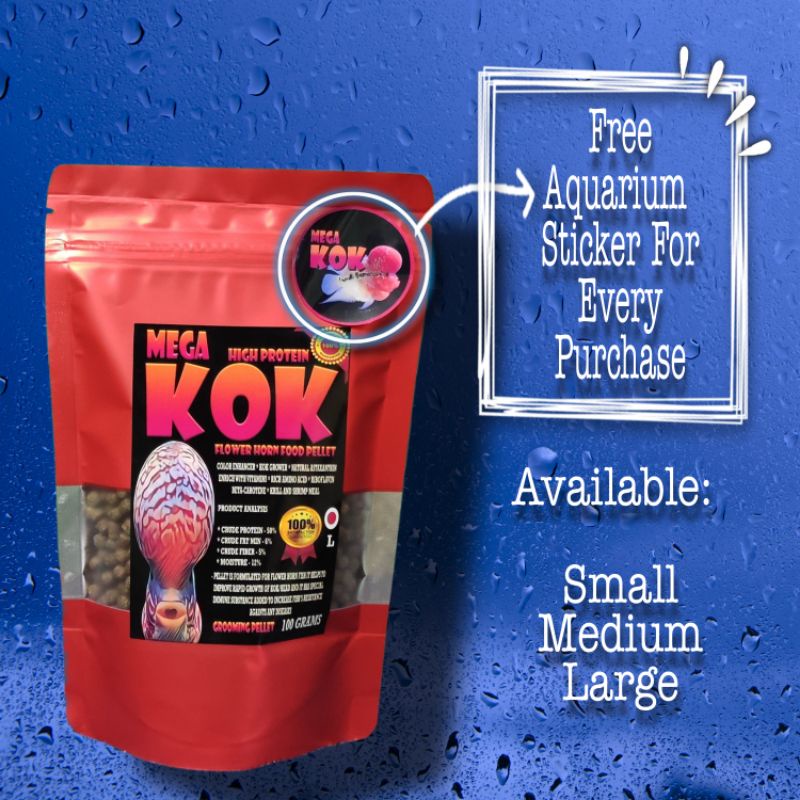 Mega Kok Flower Horn Food Pellet (Supreme Variant Available!!) With Free Aquarium Sticker