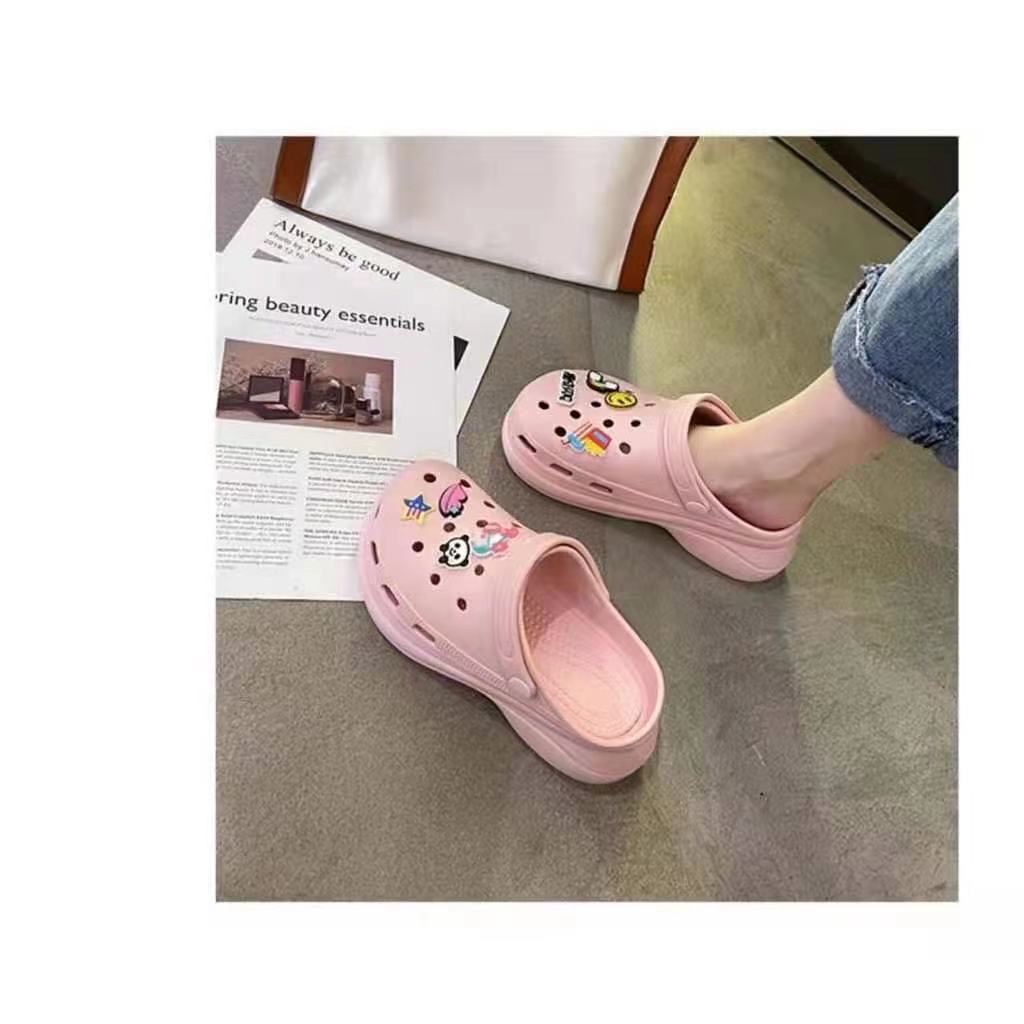 Cutie Fashion Clogs Rubber CrocsLike Korean Trendy High Heeled Thick Bottom Rubber Slides