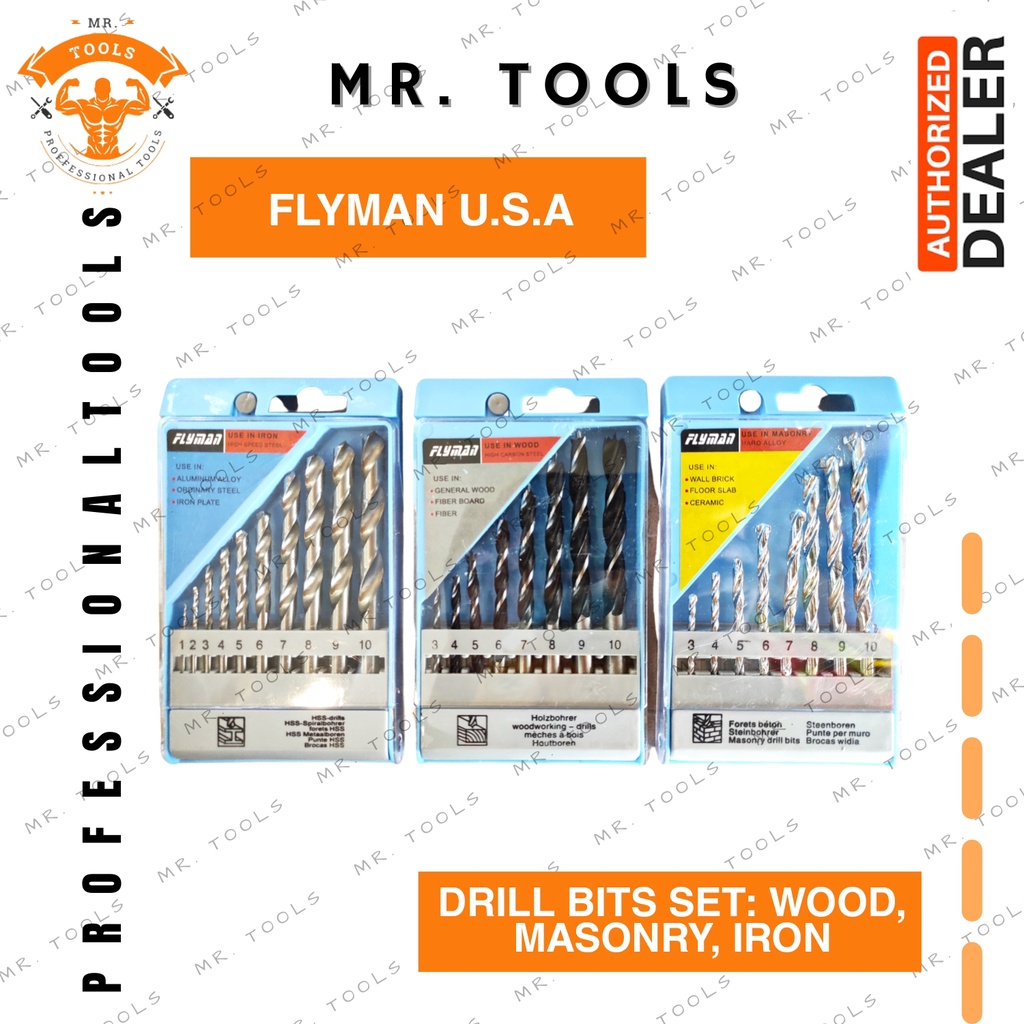 ORIGINAL FLYMAN U.S.A IMPACT DRILL BITS SET (STEEL -MASONRY -WOOD ...
