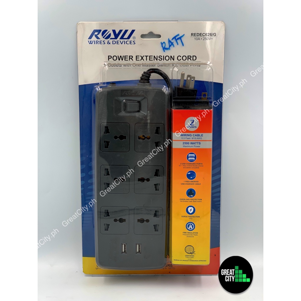 Royu Extension Cord With USB | Shopee Philippines