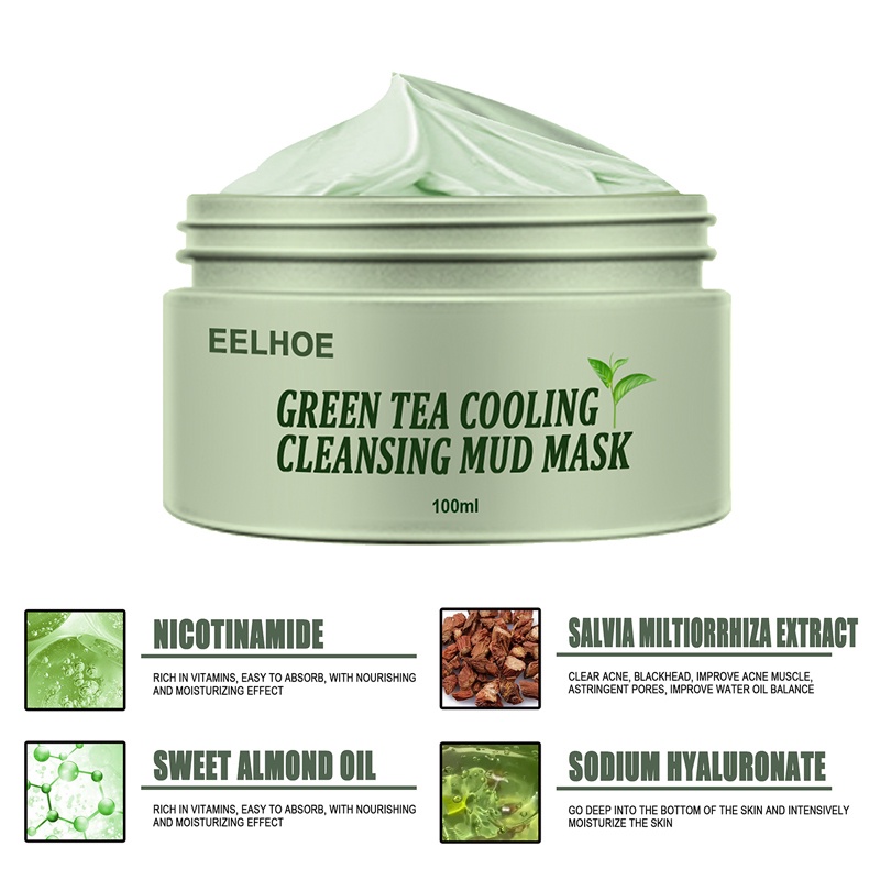 Green Tea Cooling Cleansing Mud Mask /Deep Cleansing Mask Shrink Pore Removal Blackhead