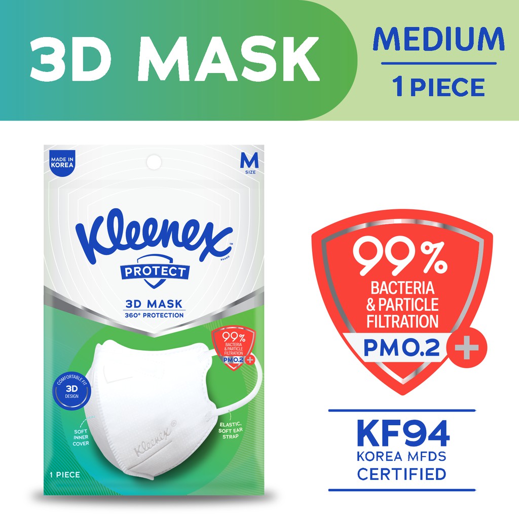 Kleenex Protect 3D Face Mask KF94 (Medium) x 1 Pack (1 Mask) Shopee