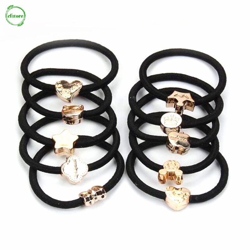CF 1PC Girl's Black Hair Rope Highly Elastic Hair Rope Headband Hair ...