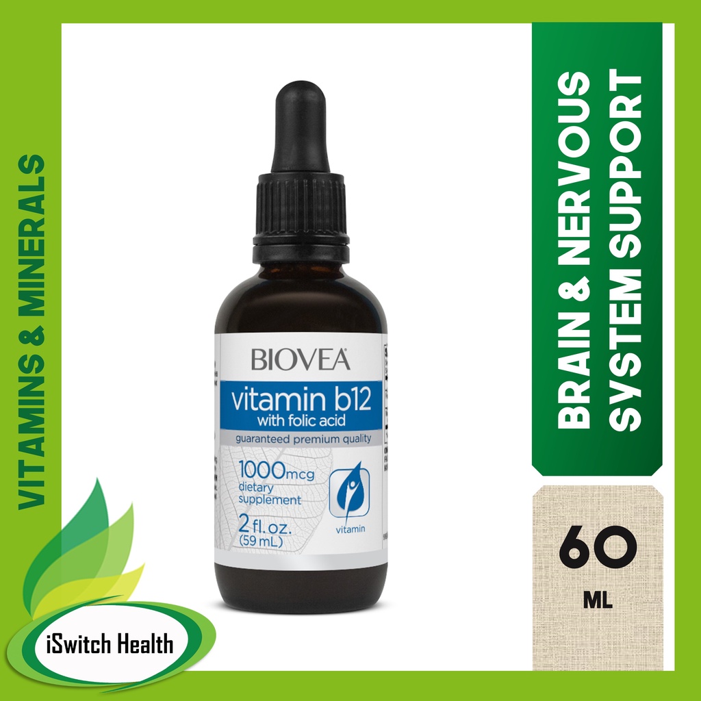 Biovea Vitamin B12 With Folic Acid Liquid Drops 1000mcg 2oz