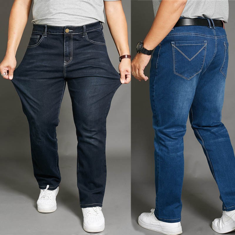 Mens Plus Size Jeans Elastic Business Large Size Denim Pants Shopee