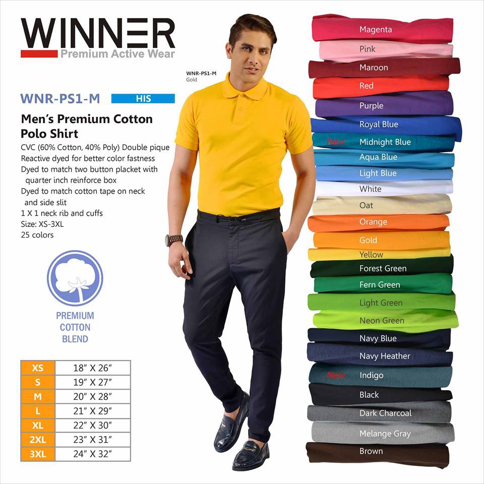 Winner Mens Premium Cotton Polo Shirt WNR.PS - Shirts and Prints Ph