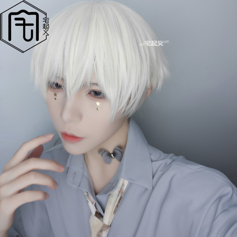 Daily Male Wig Unisex Wig Short Hair Wig Cosplay Lolita White Short ...