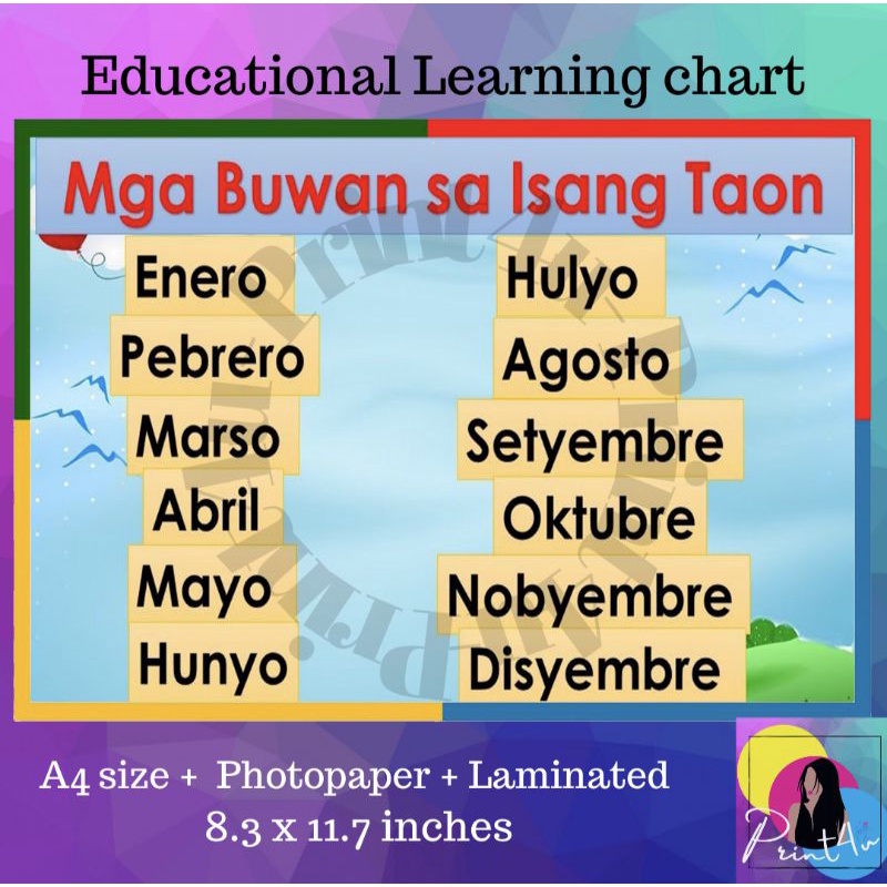 Mga buwan sa isang taon chart Laminated - Educational materials ...