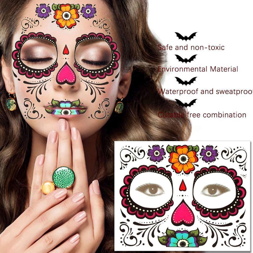 Waterproof Facial Makeup Sticker Special Face Tattoo Day Of The Dead 0039