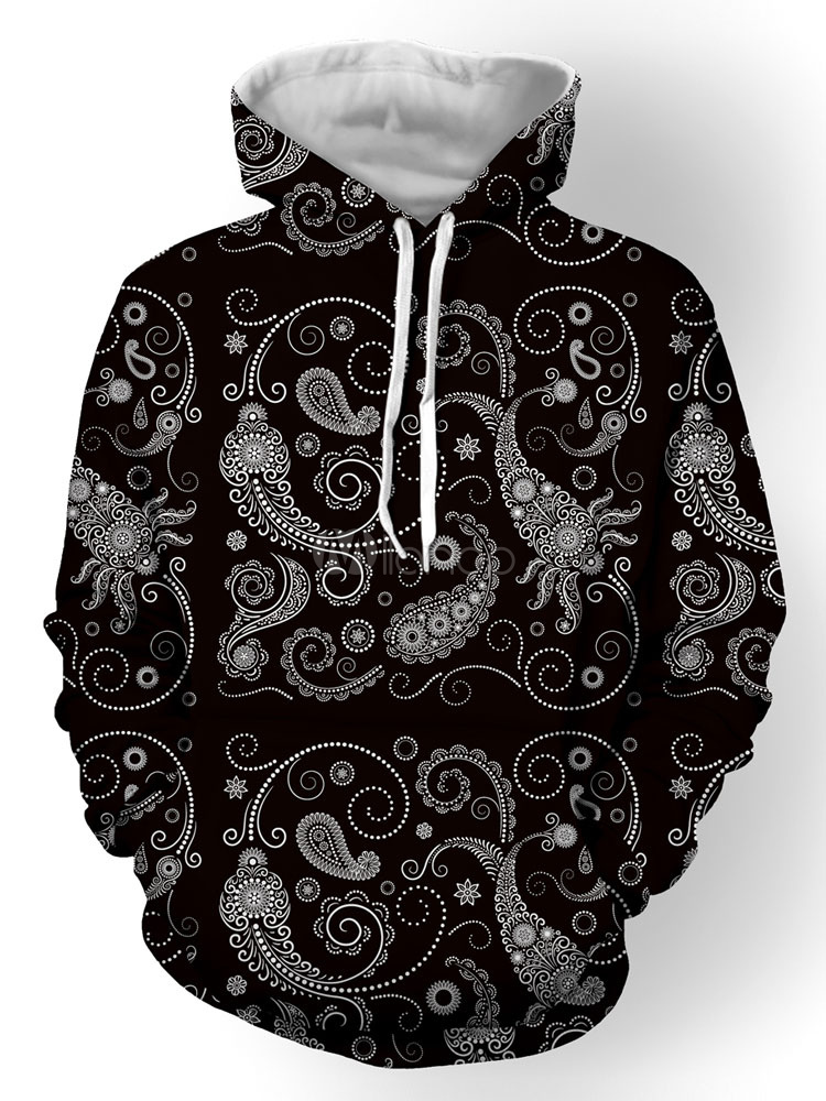 Black Paisley Cut & Sew Zip Up Hoodie TAIN PAISLEY HOODIE　BLACK