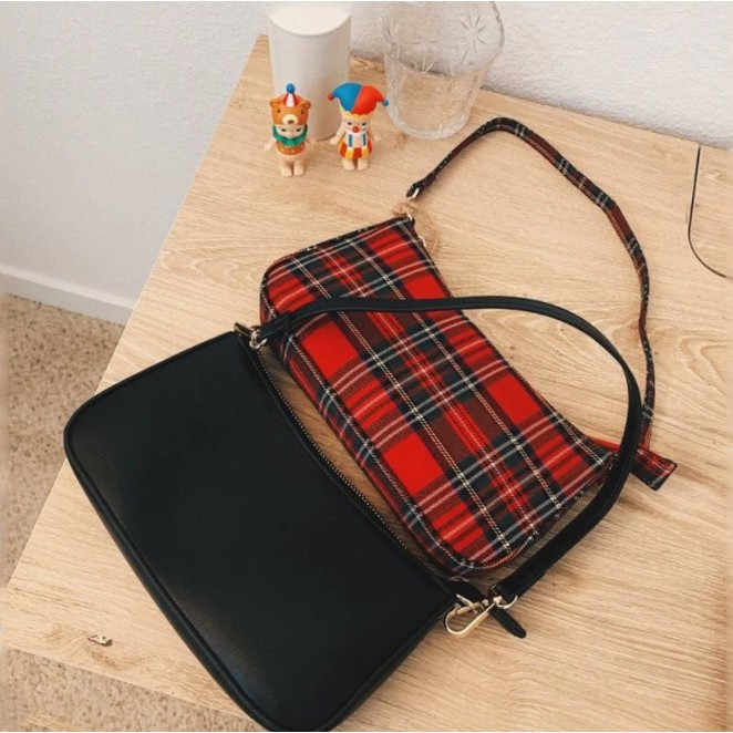 Plaid baguette bag hot sale