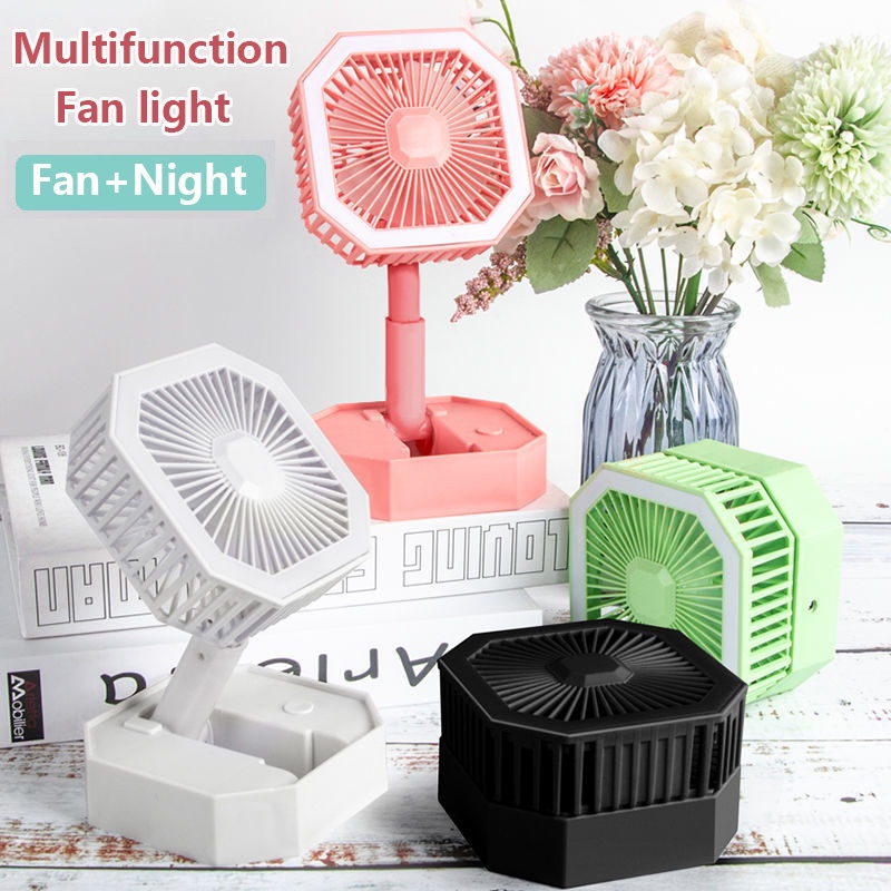 Rechargeable Electric Fan LED Light Folding Small Stand Telescopic ...