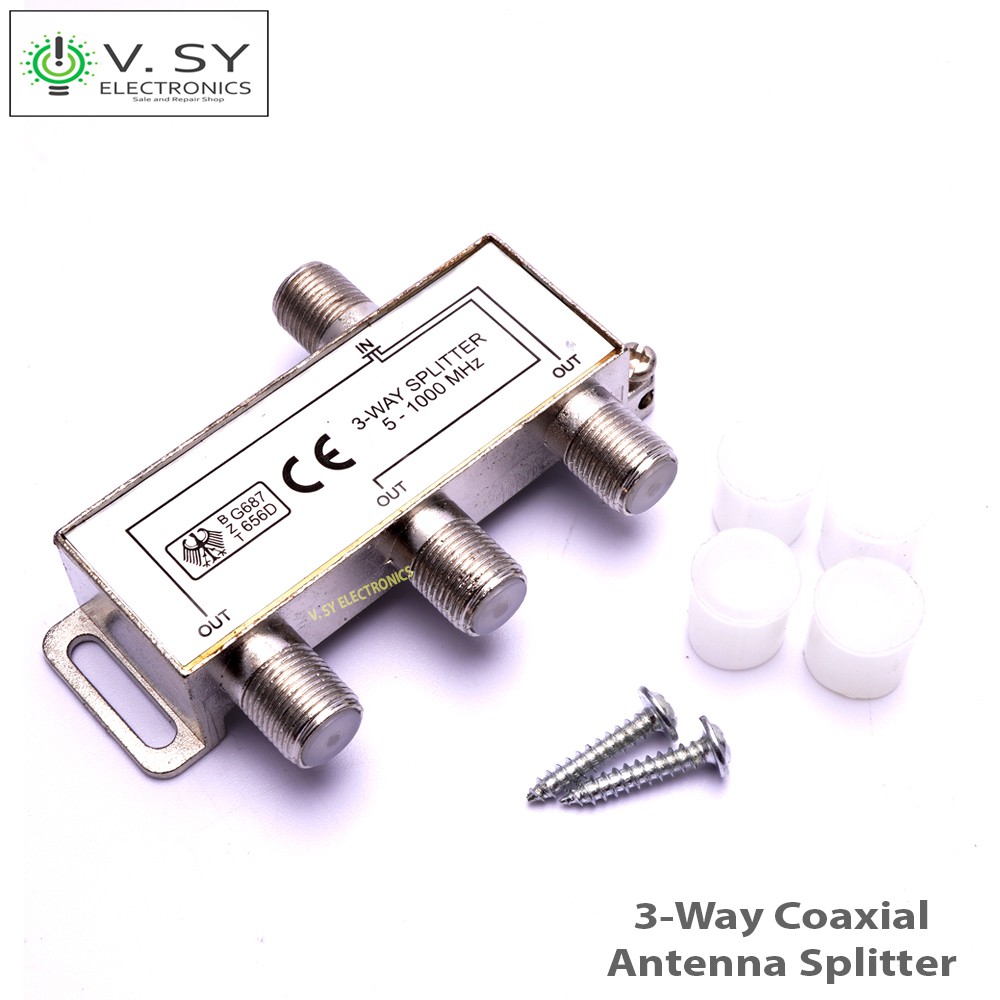Heavy Duty 3 Way Signal Satellite Splitter TV Antenna RF Coaxial Cable