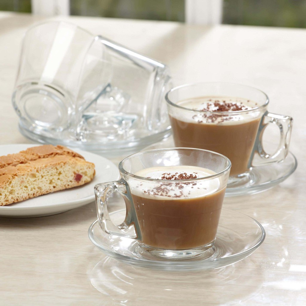 Barista Collection Pasabahce Clear Cappuccino Cups With Saucers (set Of 