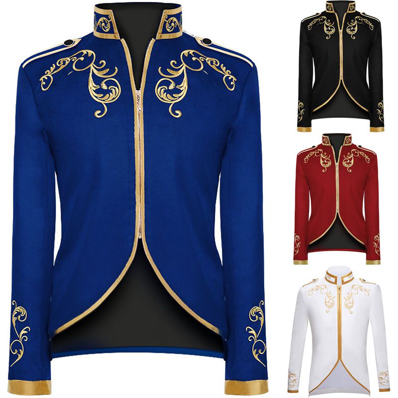 2024 Men Vintage Palace Blazer Men Brand Black Velvet Gold Embroidery