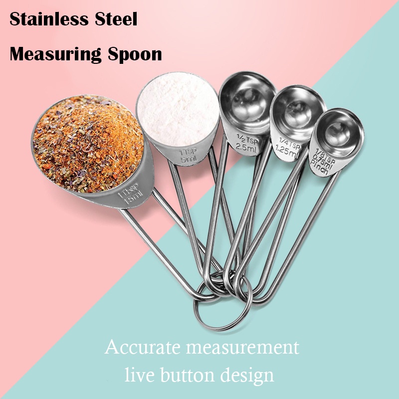 5Pcs Stainless Steel Measuring Cup Cooking Spoon Set Kitchen Tools