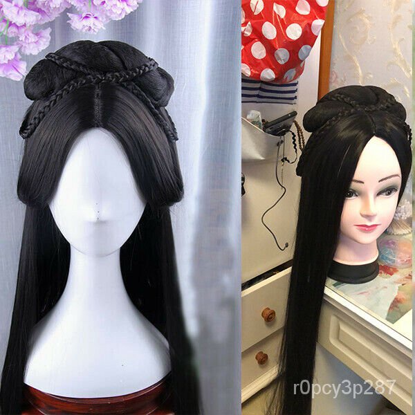 70Cm/90Cm Chinese Ancient Custom Whole Hair Wig Archaic Hairpiece