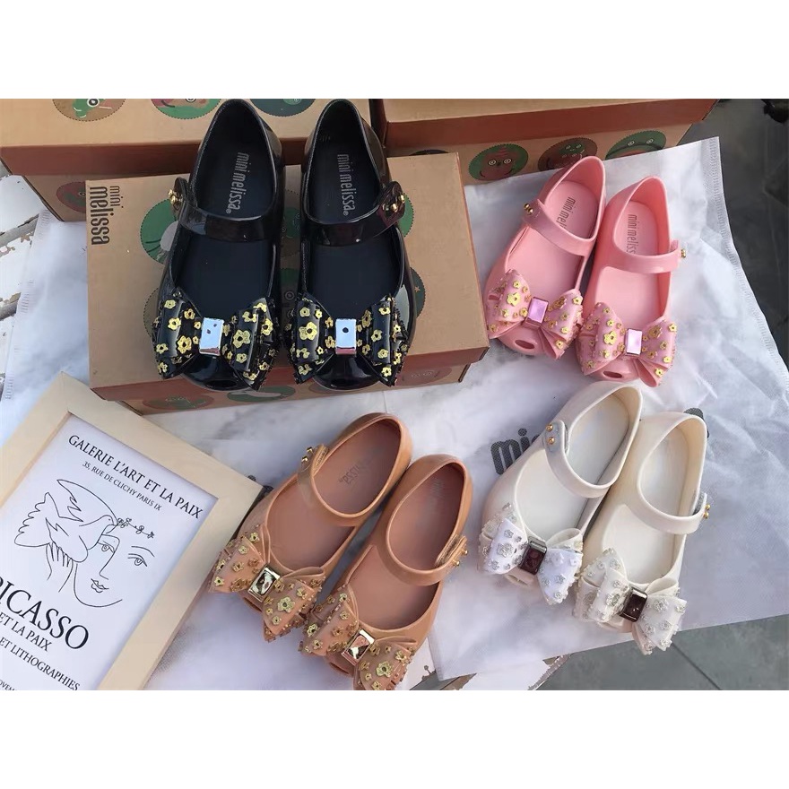 Bow Melissa Girls Sandals COD With Box Mini Melissa Waterdrop Bow Girls  Shoes Shopee