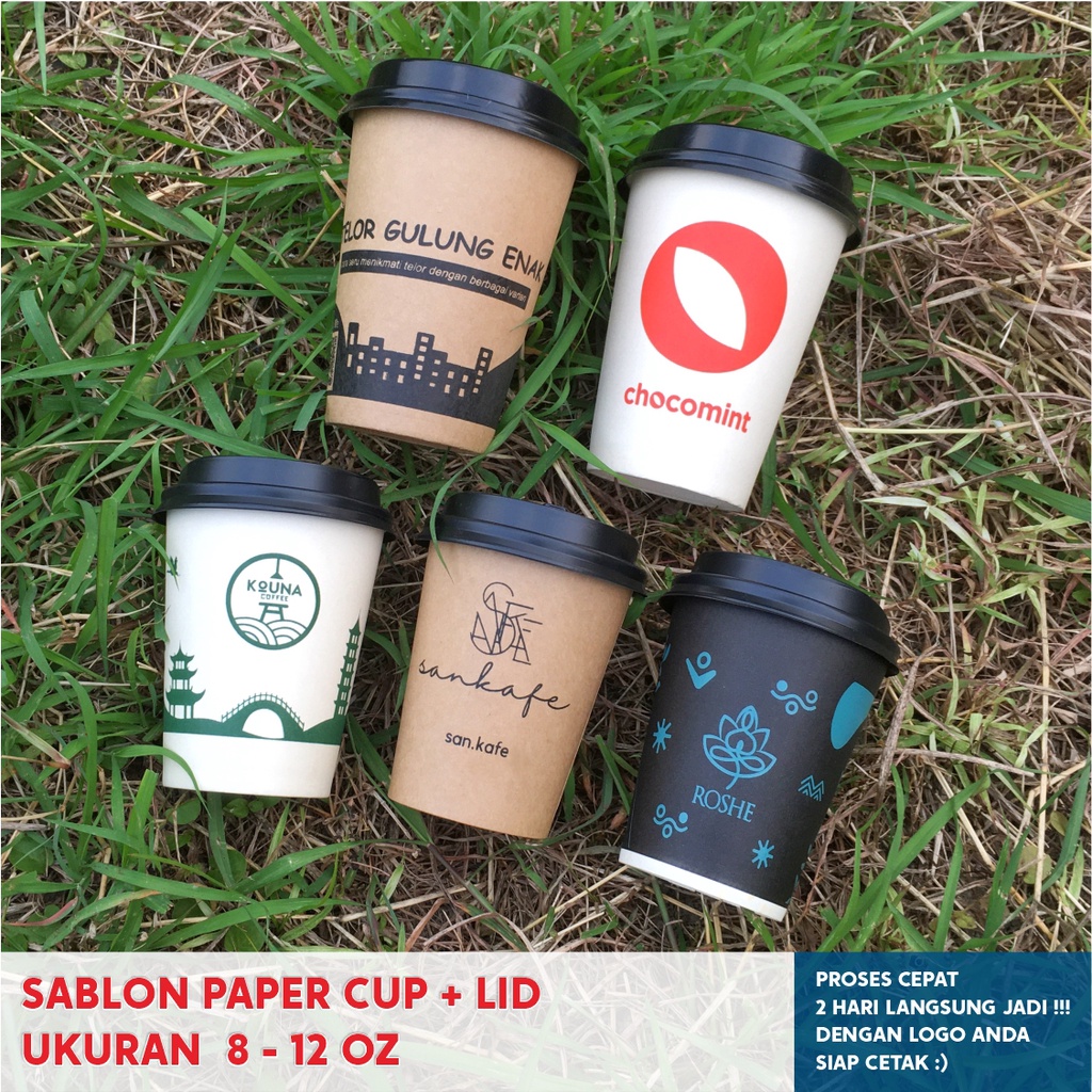 8 12 OZ Thick PAPER CUP Screen Printing Includes LID LID LID Shopee