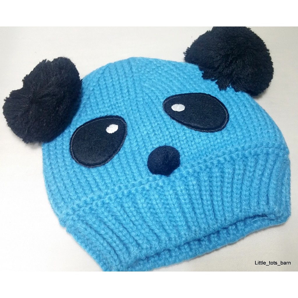 LTB: KNITTED BLUE PANDA BEAR BABY BEABIE BONNET HAT | Shopee Philippines