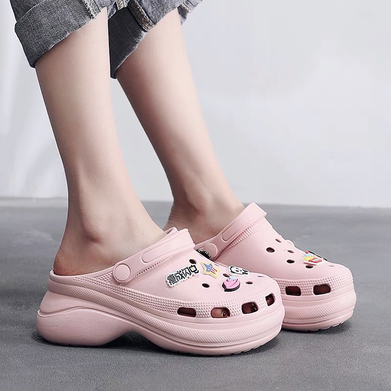 miss.puff crocs platform high-heeled sandals Thick bottom slippers for ...