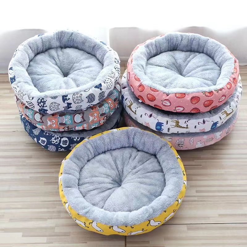 Long plush super soft pet round bed kennel dog cat comfortable sleeping cushion shop