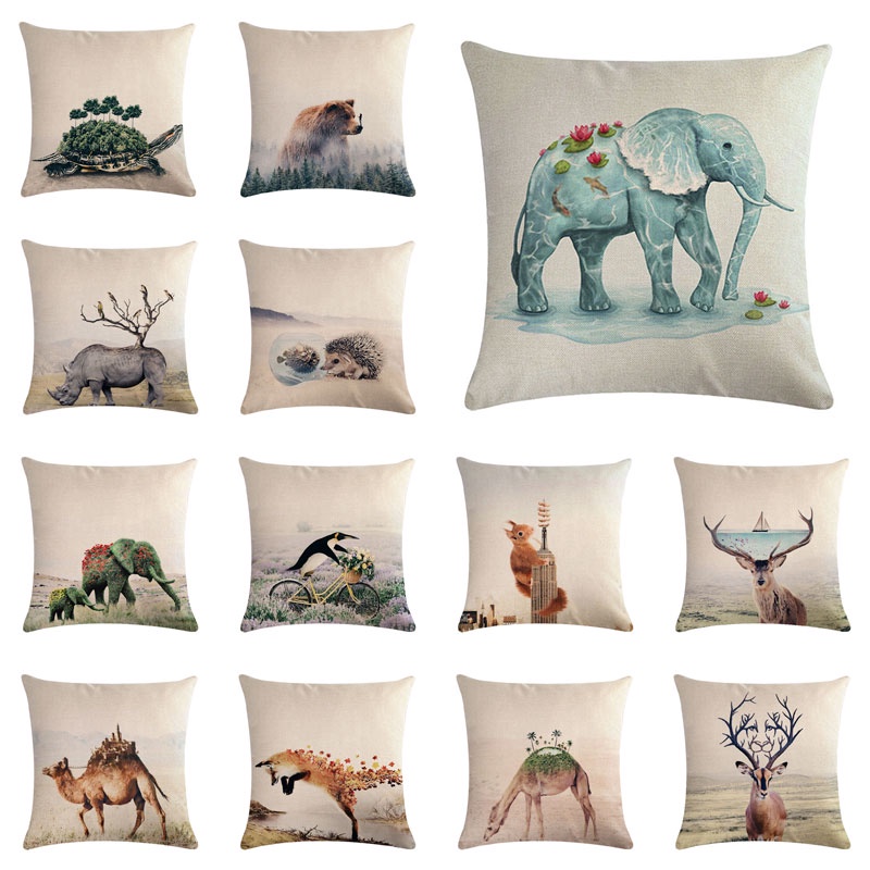 45 45cm Animal Pattern Linen Throw Pillow Cover Car Cushion Cover Home Decorative Pillowcase Shopee Philippines