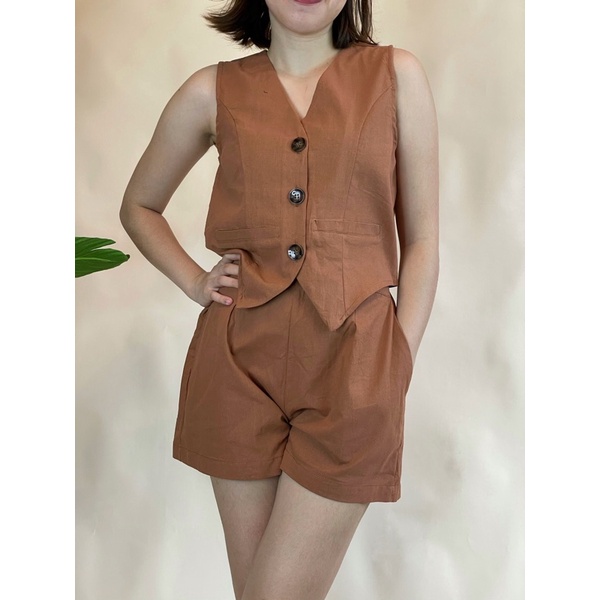 Linen Vest Top and Shorts Coords (SKY COORDS) | Shopee Philippines