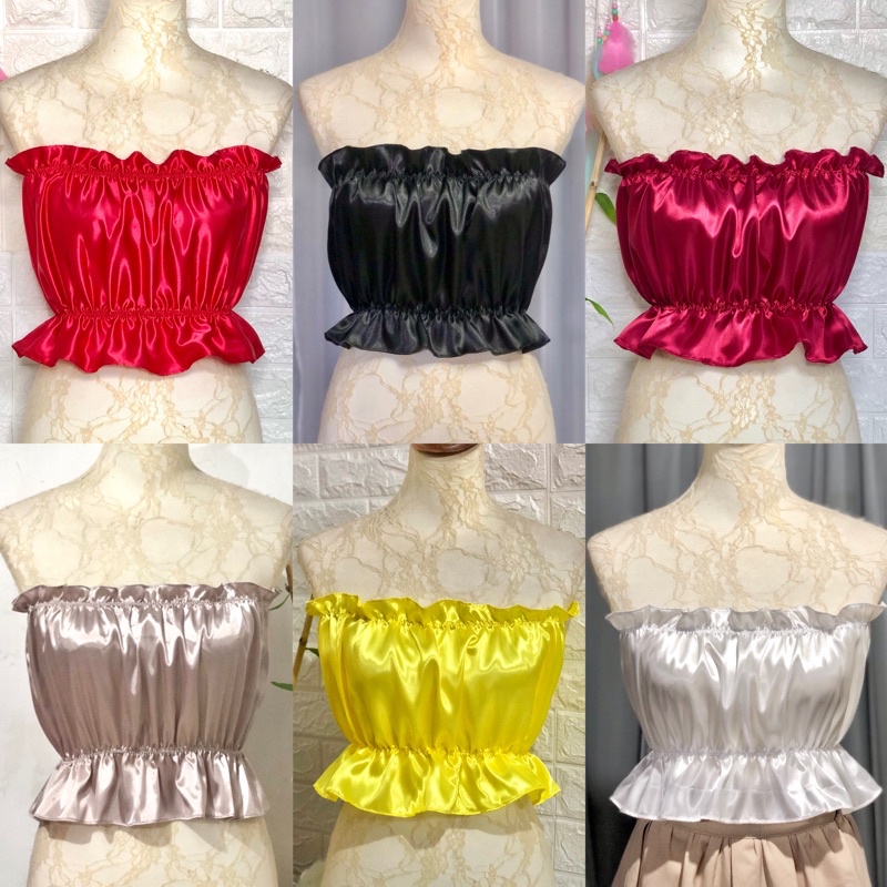 Light Satin Silk & Charmeuse Silk Ruched Tube Crop Top | Shopee Philippines