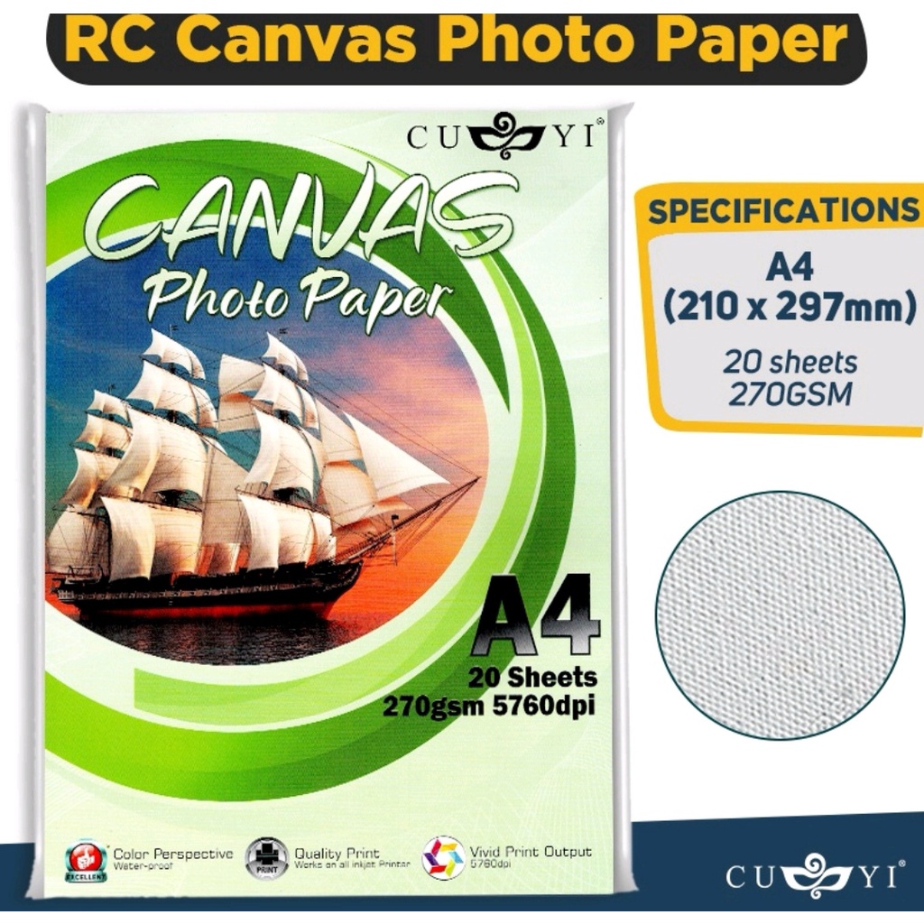 CUYI 270GSM RESIN COATED CANVAS PHOTO PAPER A4 SIZE (20 SHEETS PER PACK