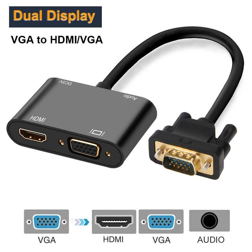 VGA splitter,VGA to HDMI & VGA Adapter with 3.5mm Audio Support Dual Display Shopee Philippines