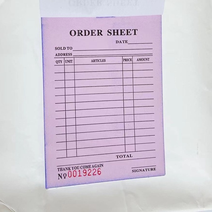 ORDER SHEET Receipt(Small size) List 9x13cm duplicate and triplicate ...