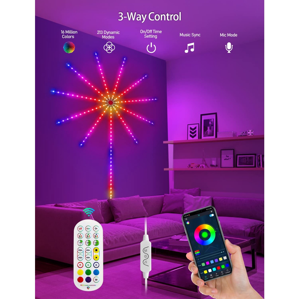 Firework Lights LED Strip Music Sound Sync Color Changing Remote ...