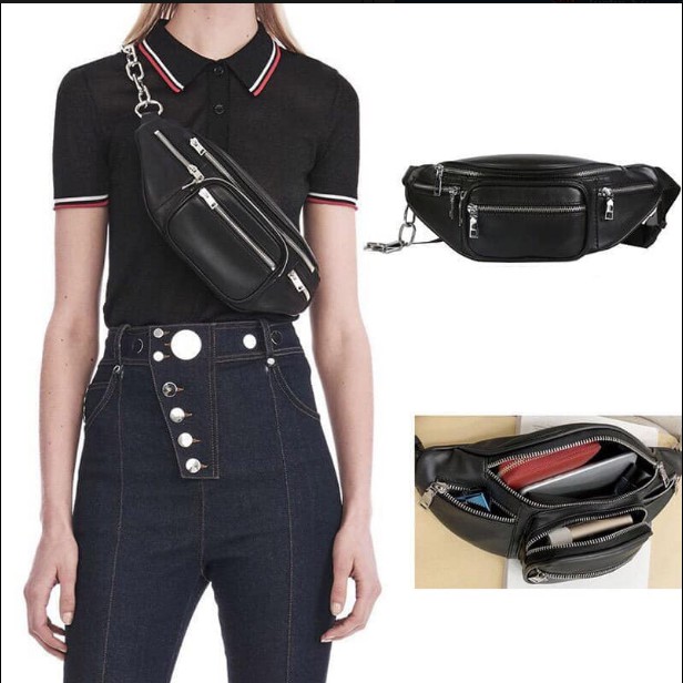 Black pink rose Bella Hadid chest waist belt bag fanny pack