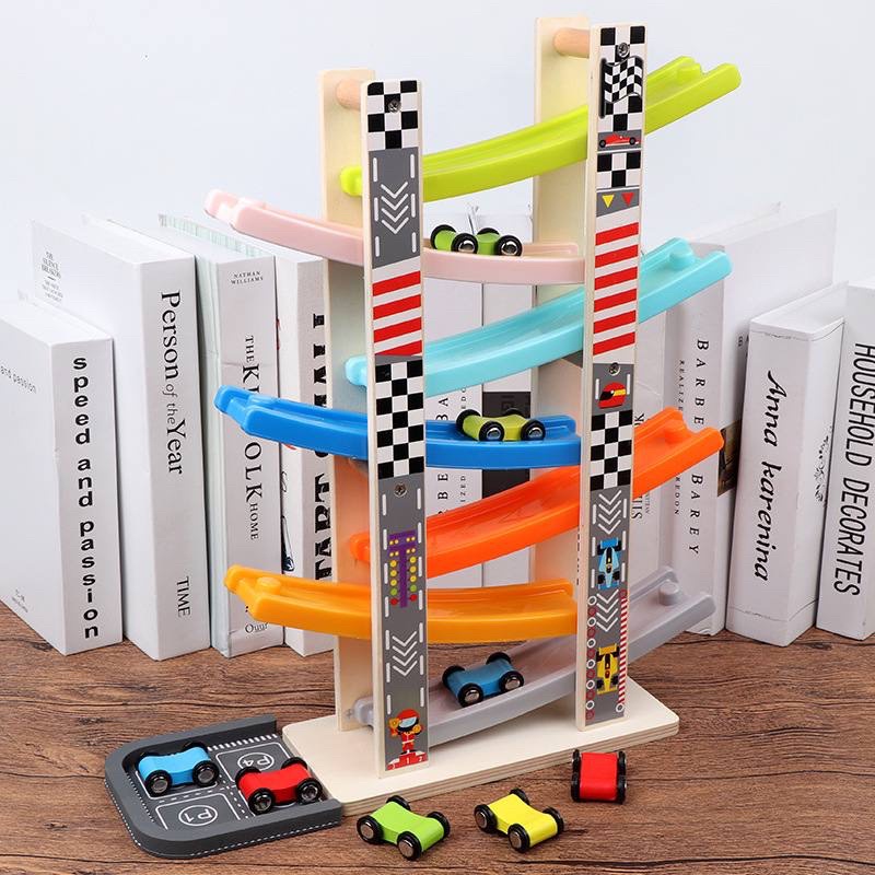 BB Wooden 7 Layer Rail Glider Ramp Racing Cars for Kids with 8 Cars Toy ...