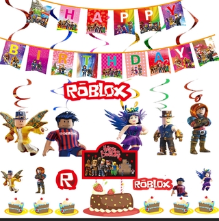 60pcs/set Roblox Virtual World Theme Festa de Aniversário Decoração Banner  Balão Bolo Toppers_aw