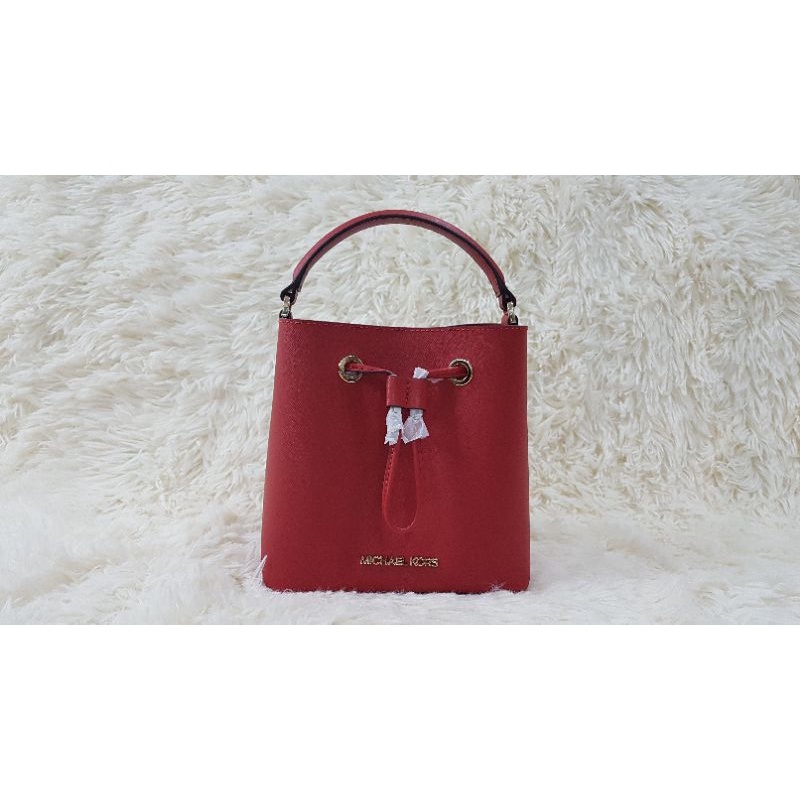Michael Kors Suri Large Bucket Drawstring Crossbody Bag Brown MK Flame Red
