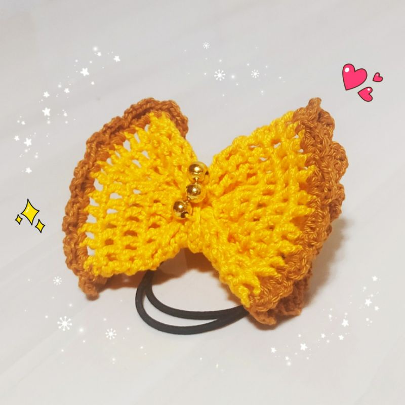 Handmade Ribbon Crochet Bow Hair Tie | Shopee Philippines