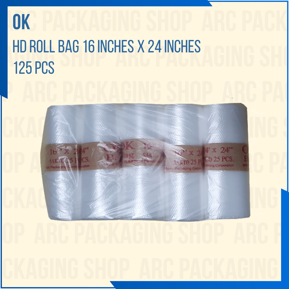 OK 16x24 Laundry Plastic Bag MultiPurpose HD Roll Bag 5 Rolls (125