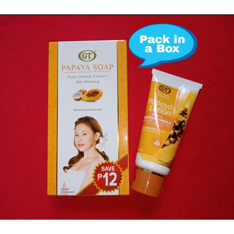 ORIGINAL GT Papaya Lotion 75ml SPF40 with Collagen and Papaya soap