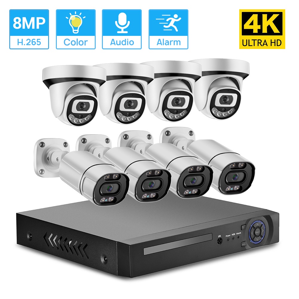 Hamrol 8CH 8MP 4K Color Night Vision H.265 POE Camera Outdoor &Indoor Hybrid Support TwoWay