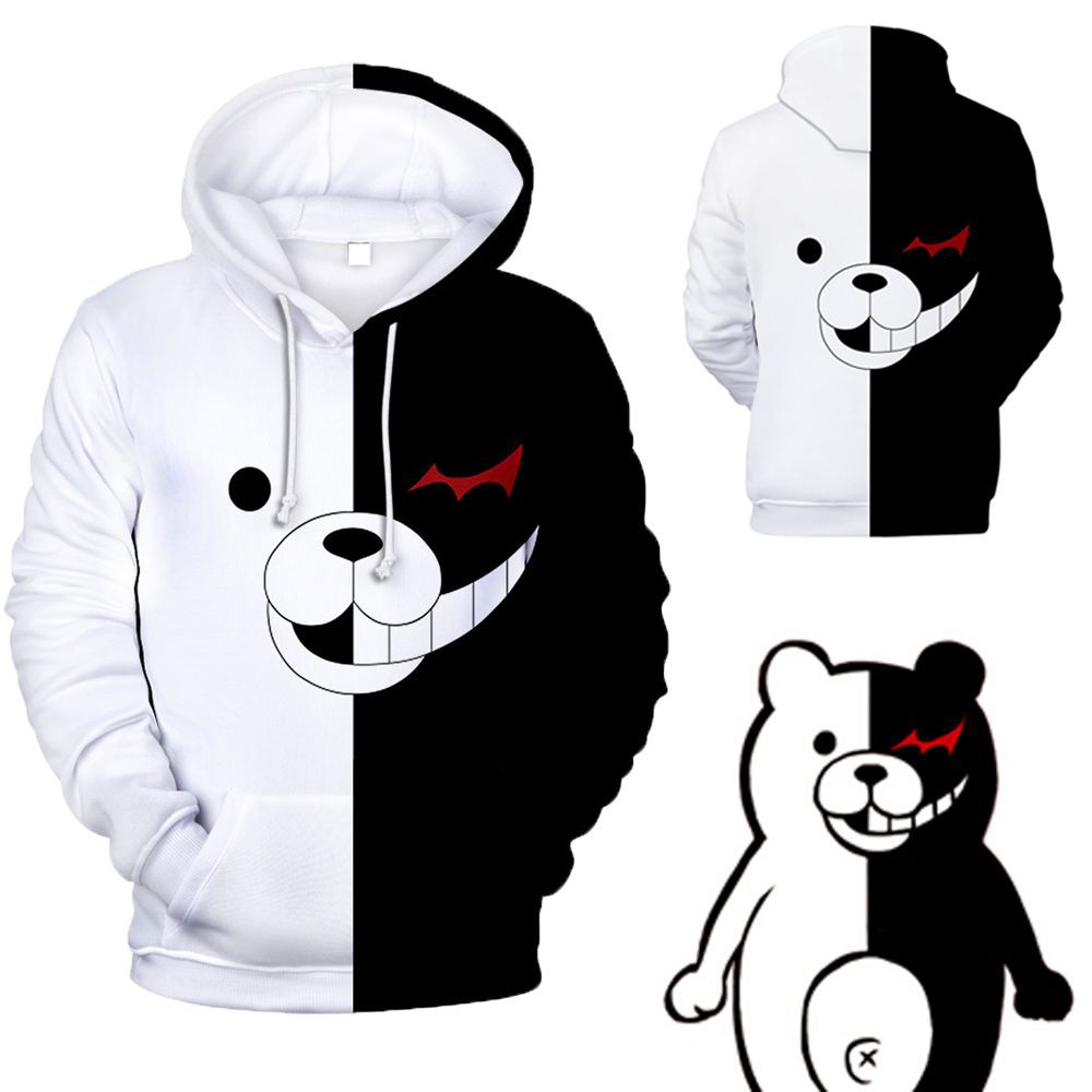 Anime Danganronpa Monokuma Hoodie Unisex White Black 