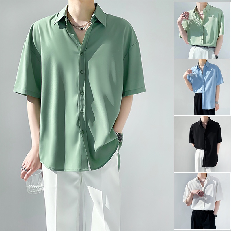 【Ready Stock】5 Color Korean Style Short Sleeve Plain Casual Shirt For ...