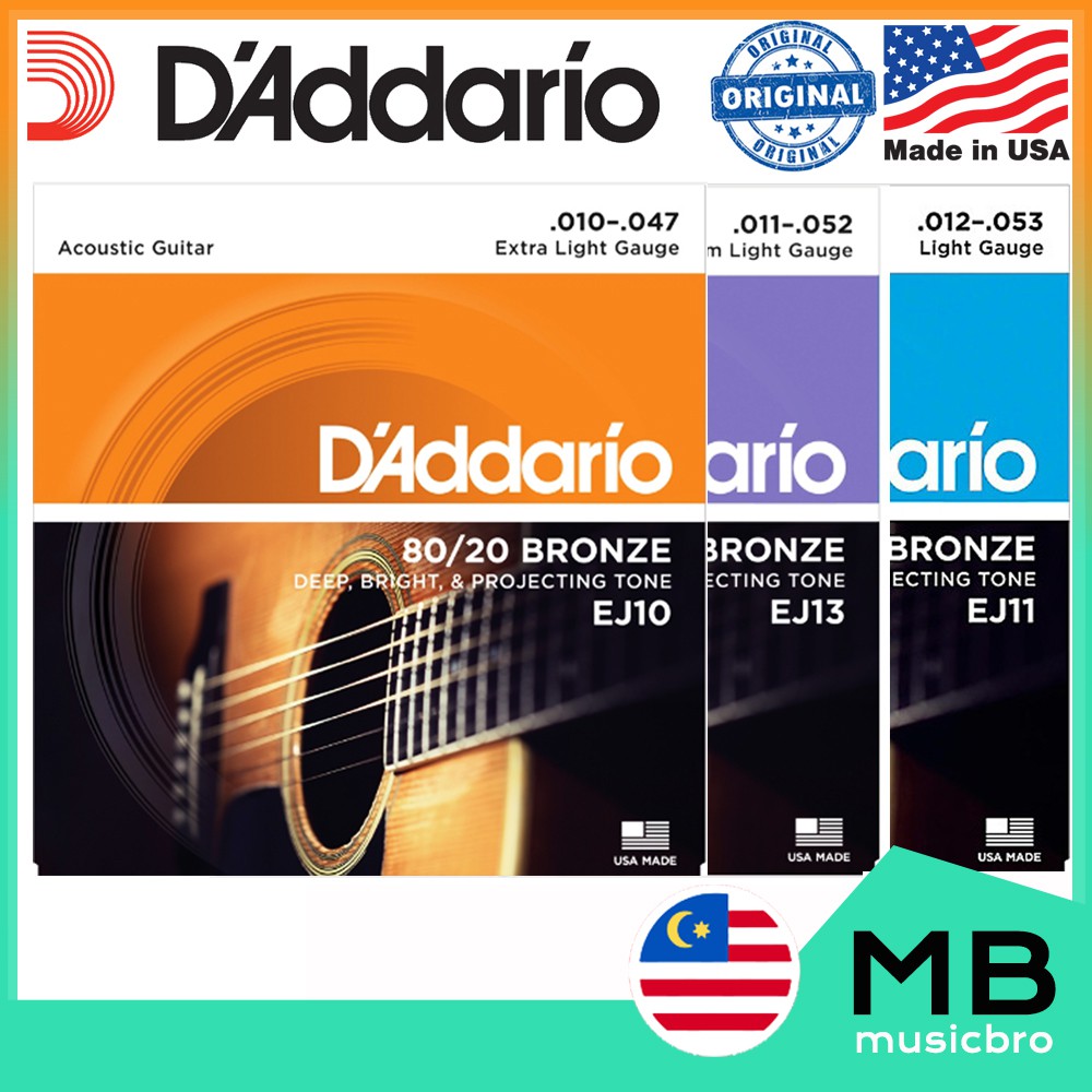 D'Addario Phosphor Bronze Acoustic Guitar Strings EJ15 Ex Light 10-47