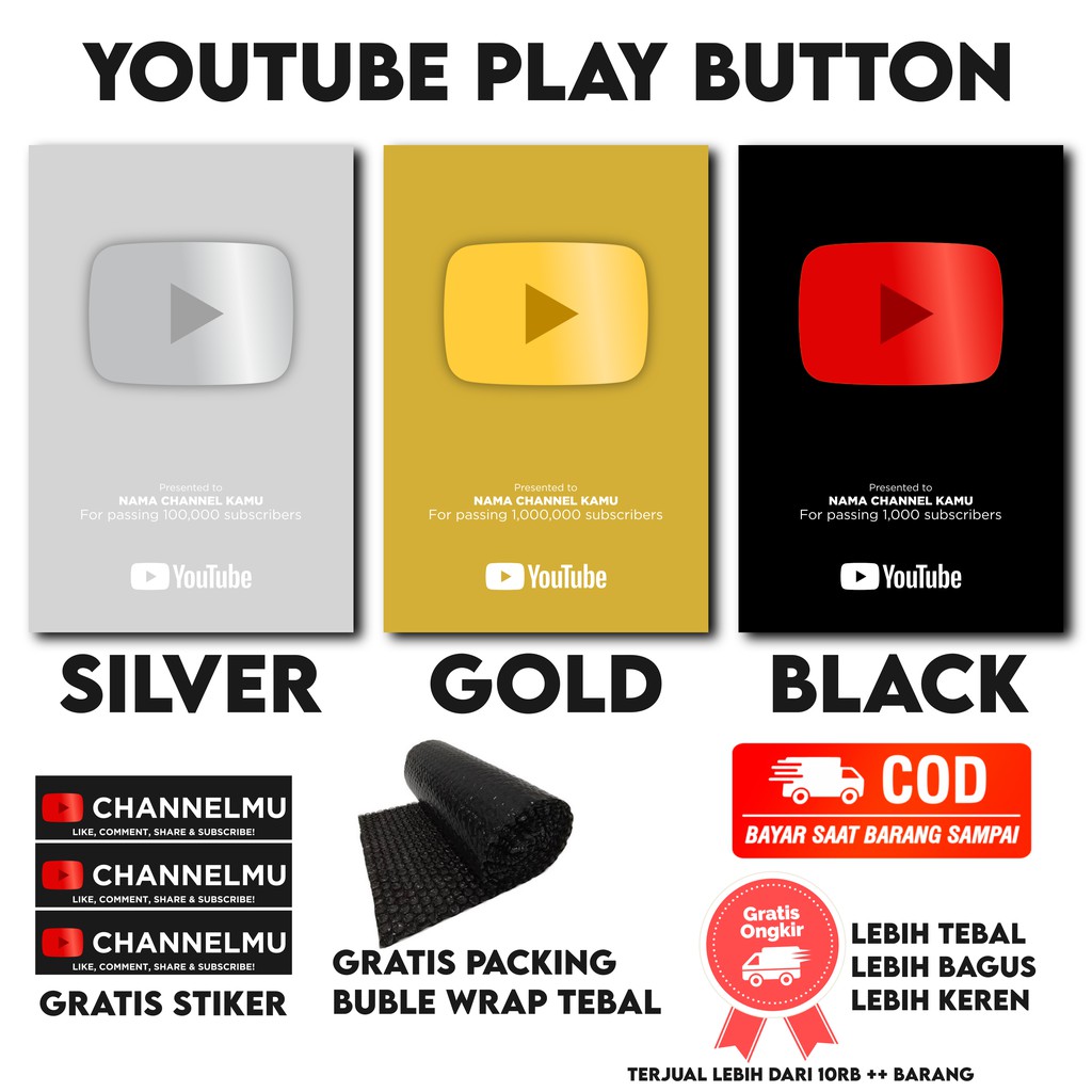 Youtube PLAY BUTTON GOLD SILVER BLACK FREE Sticker Shopee Philippines