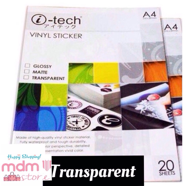 Itech Vinyl sticker waterproof Glossy Matte and transparent A4 20pcs ...