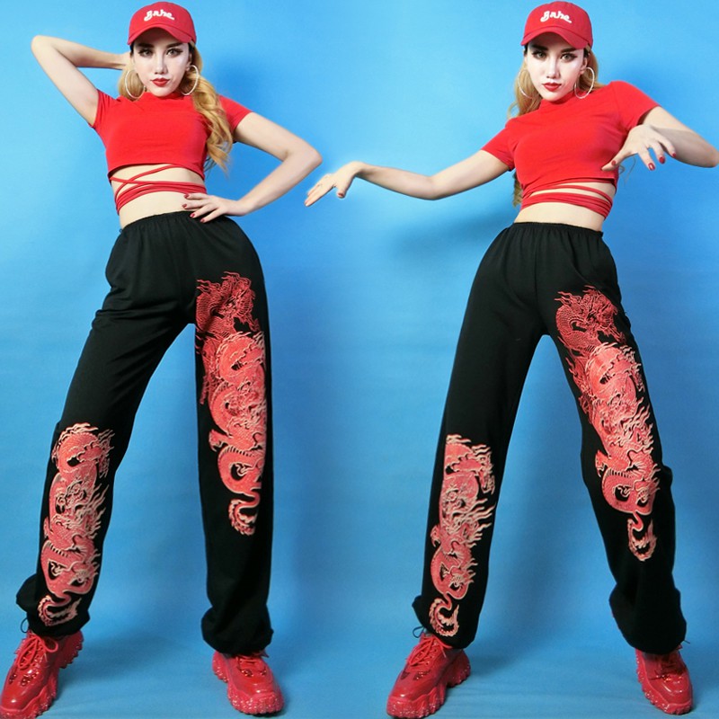 Sexy Jazz Hip Hop Outfits For Women Nightclub Dj Ds Singer Performance Clothing Dragon Print Pants