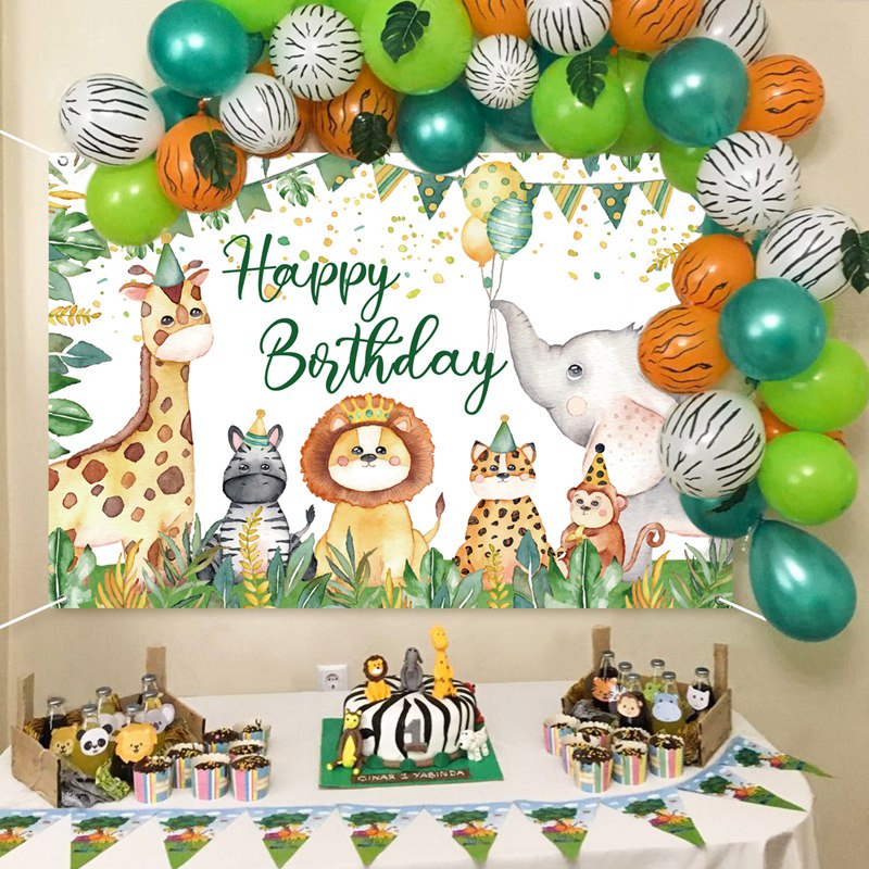 1.5x1m Jungle Safari Backdrop Animal Happy Birthday Backdrop Birthday ...